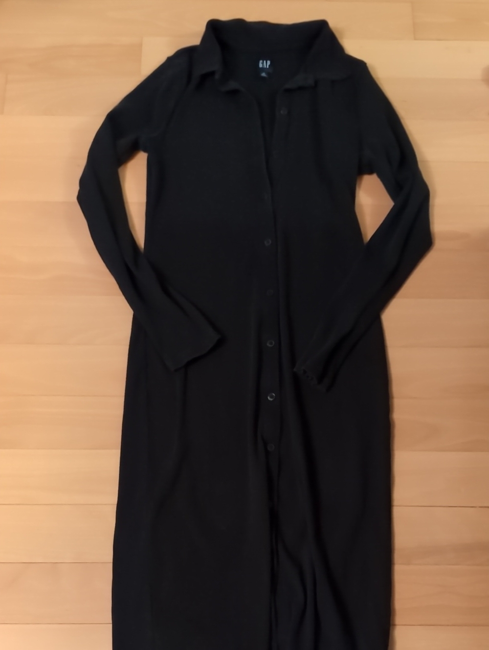 Gap Black Long Sleeve Button Up Midi Dress